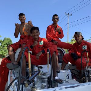 Volunteers are transported for house to house indoor residual spraying (IRS)